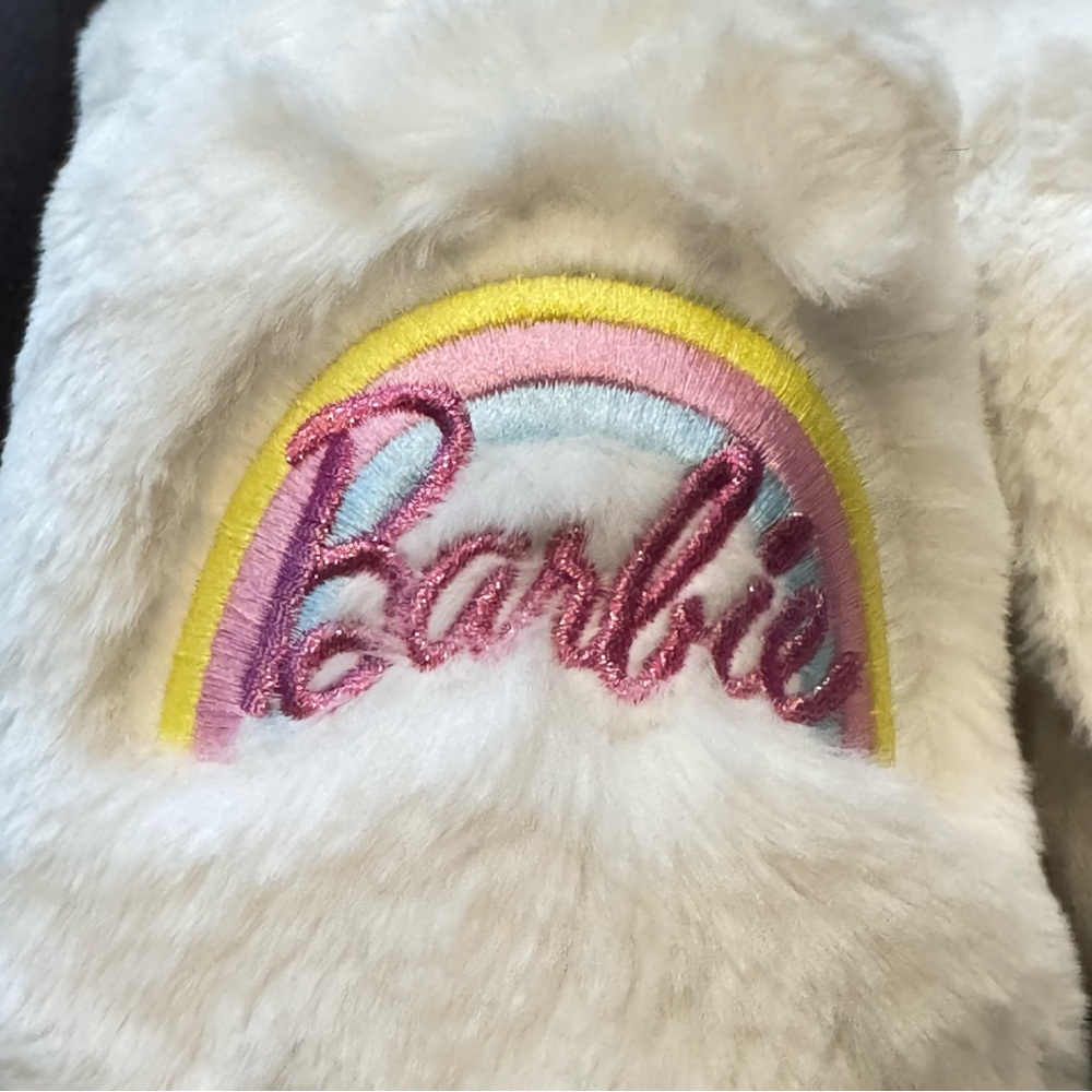 New! BARBIE SIZE XL 9.5, 10 or 10.5 faux fur pink slippers extra large white fur - Picture 3 of 6